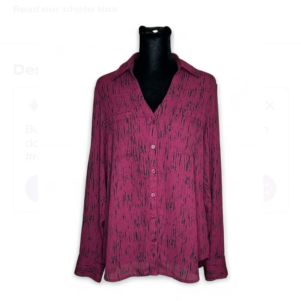 EXPRESS Magenta Abstrac Print Button-Down Shirt S/P, Long Sleeve Front Pockets